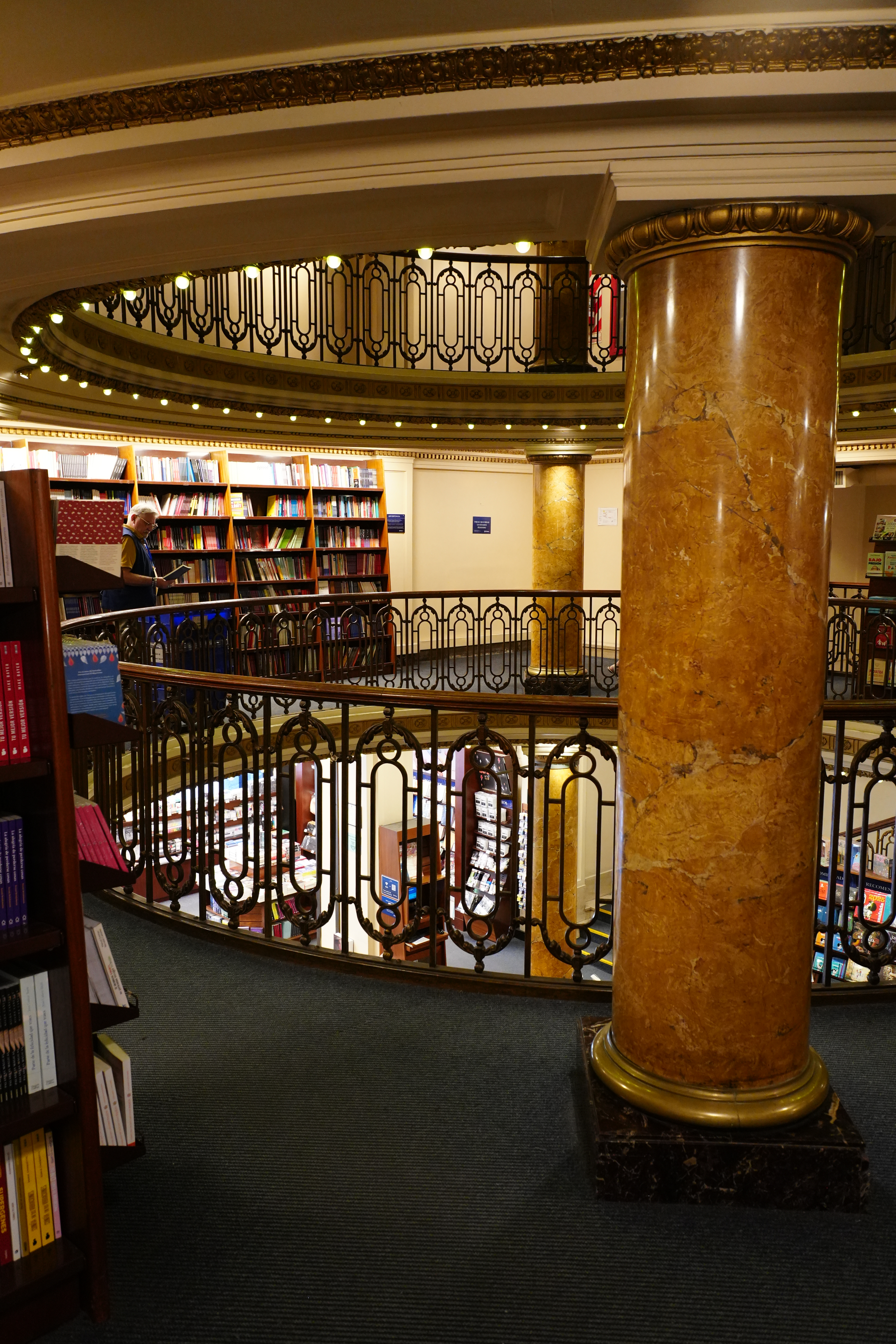 Two columns and central balcony captured from mid-level.