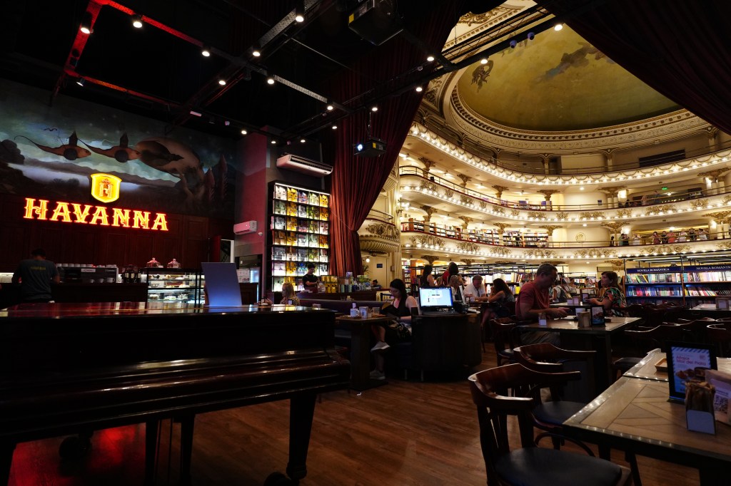 View across Havanna café showing full wall of lights and bar.