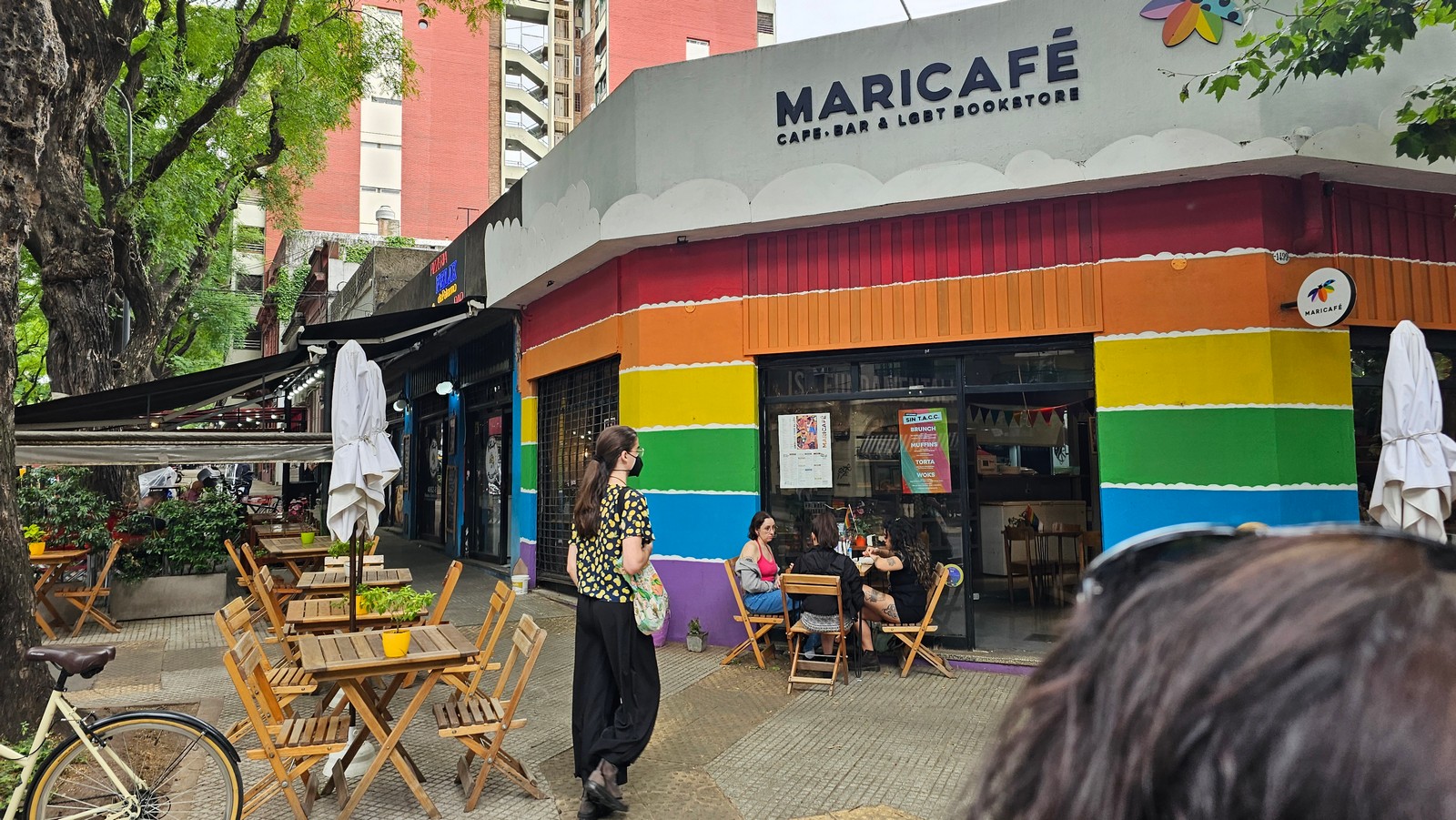 Rainbow-colored café exterior