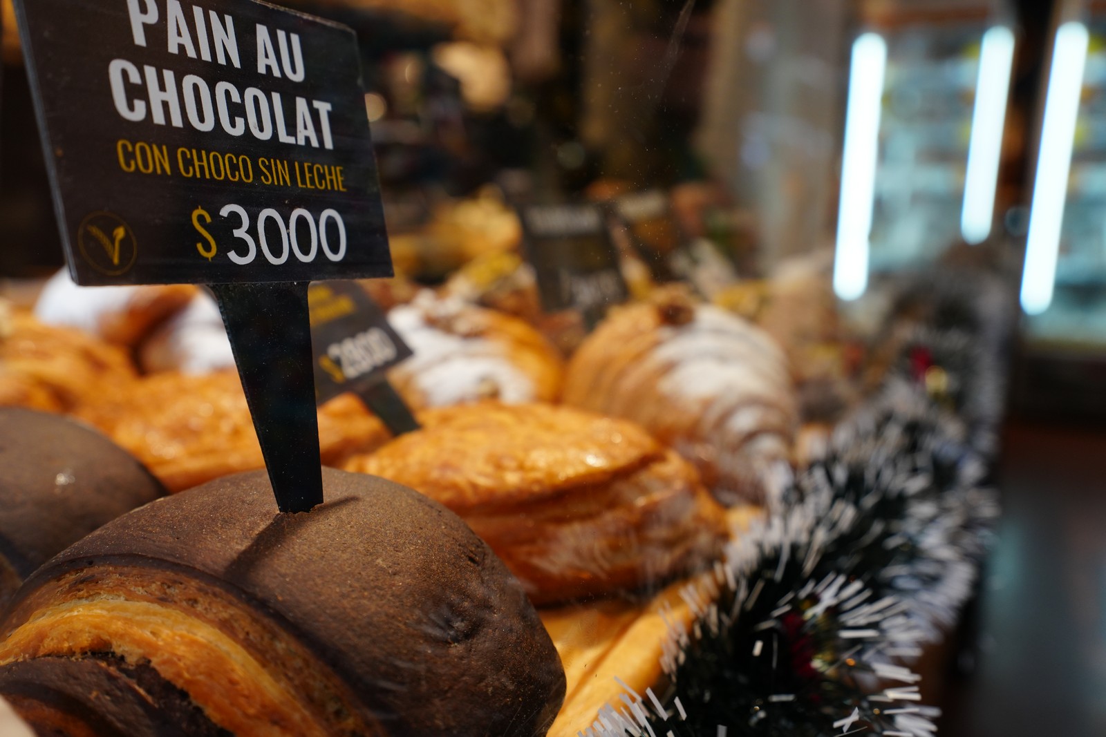 Chocolate croissants on display