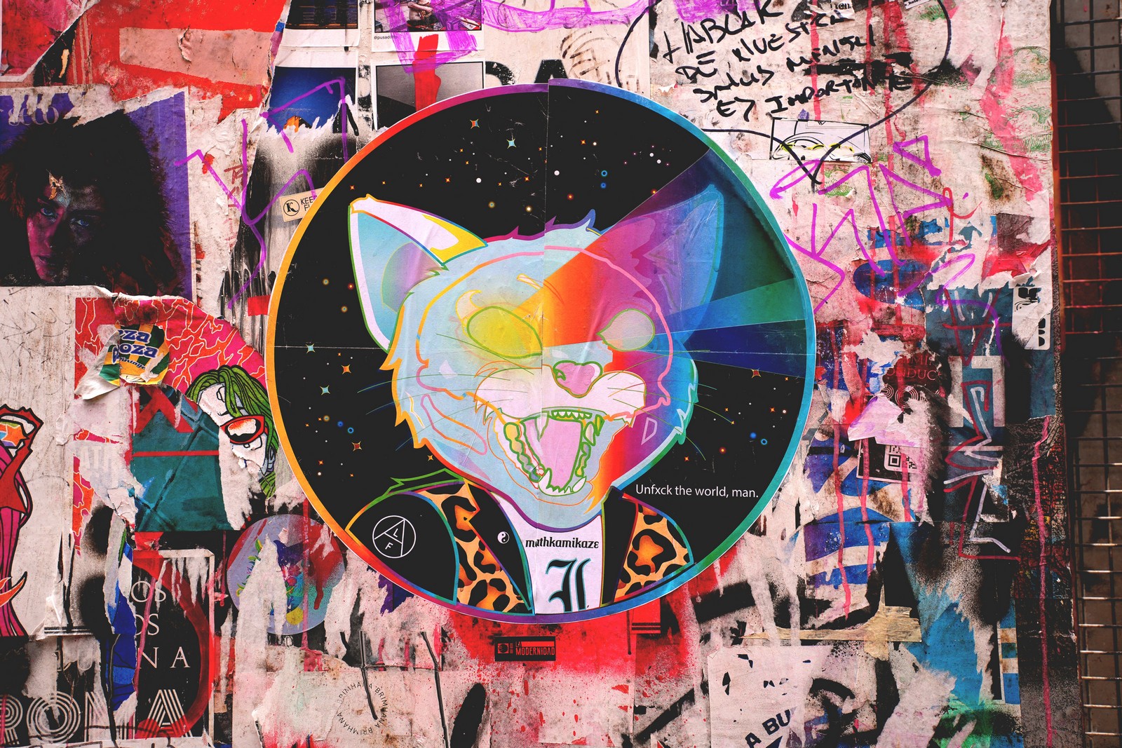 Cat mural with pop art vibes