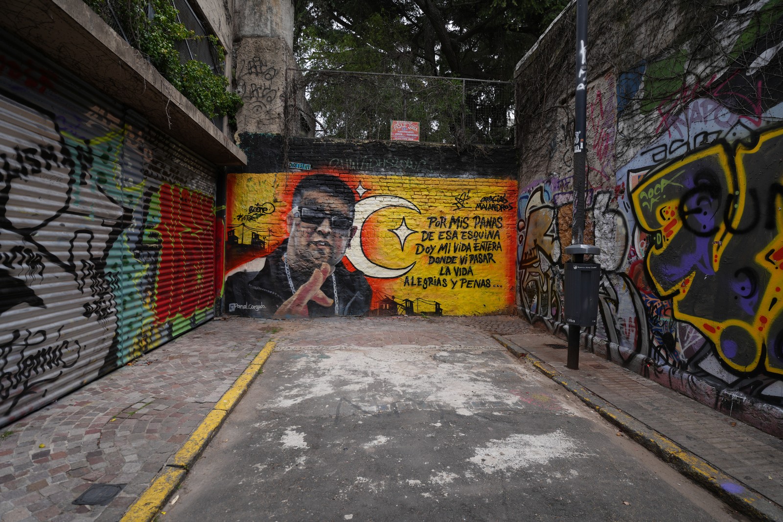 Colorful mural of neighborhood life