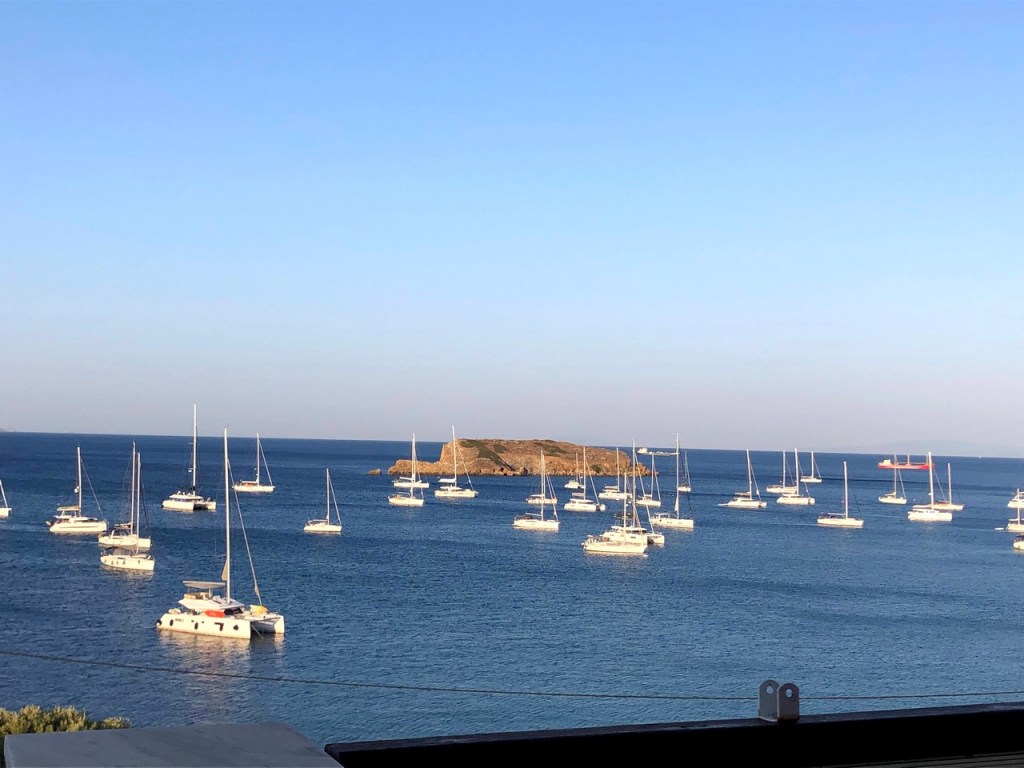 Sailboats moored in a harbor near Cape Sounion, Greece